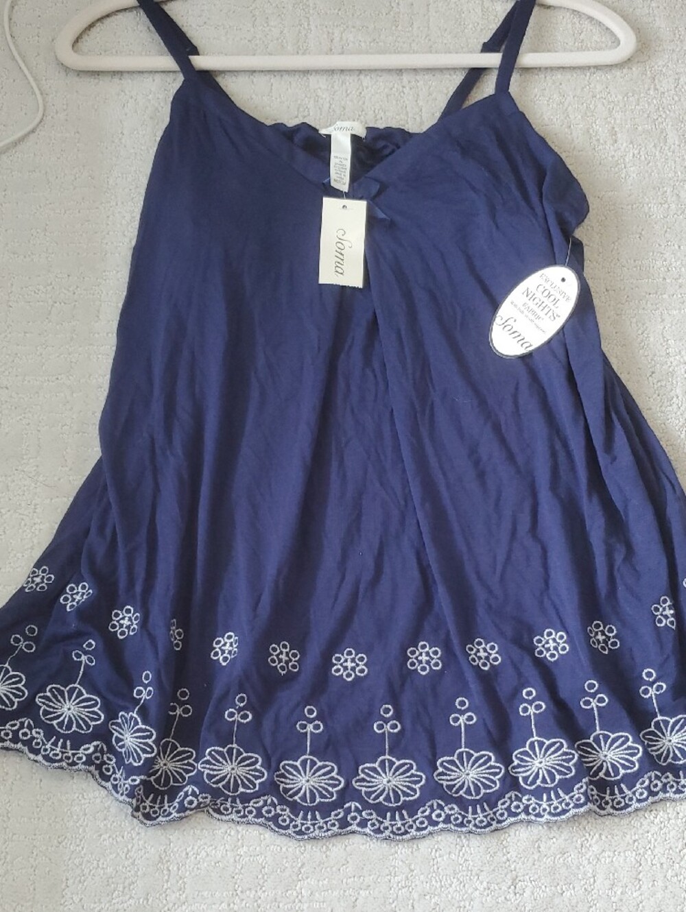 Soma Navy Blue Embroidered Spaghetti Strap Tank - Picture 2 of 3